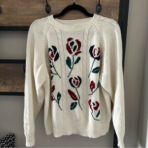 Vintage Floral Cable Knit Sweater 
Cottagecore, Cabincore, Floral Frenzy, Granny